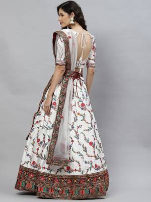 Shubhkala White Thread With Sequins Embroidered Silk Semi Stitched Wedding Lehenga 2