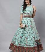 Shubhkala Pista Green Thread With Sequins Embroidered Silk Semi Stitched Wedding Lehenga