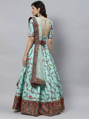 Shubhkala Pista Green Thread With Sequins Embroidered Silk Semi Stitched Wedding Lehenga 2