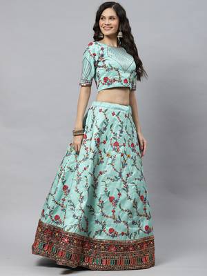Shubhkala Pista Green Thread With Sequins Embroidered Silk Semi Stitched Wedding Lehenga 4