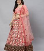 Shubhkala Pink Thread With Sequins Embroidered Art Silk Semi Stitched Wedding Lehenga For Bridal