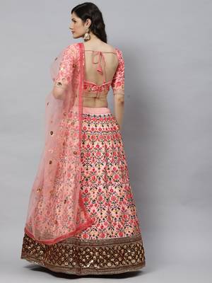 Shubhkala Pink Thread With Sequins Embroidered Art Silk Semi Stitched Wedding Lehenga For Bridal 2
