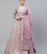 Shubhkala Careys Dusty Pink Thread With Sequins Embroidery Art Silk Wedding Lehenga Choli