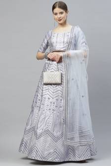 Shubhkala Lavender Thread With Sequins Embroidered Silk Bridal Lehenga Choli