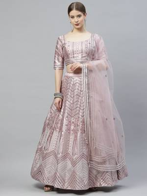Shubhkala Careys Dusty Pink Thread With Sequins Embroidered Silk Wedding Lehenga Choli 1