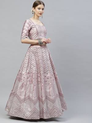Shubhkala Careys Dusty Pink Thread With Sequins Embroidered Silk Wedding Lehenga Choli 4