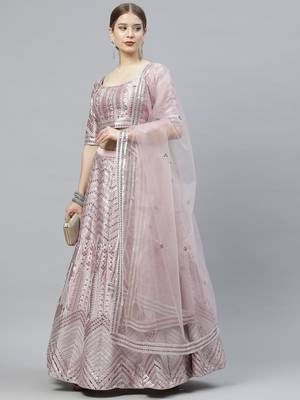 Shubhkala Careys Dusty Pink Thread With Sequins Embroidered Silk Wedding Lehenga Choli 5