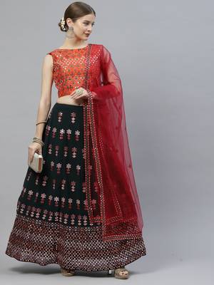 Shubhkala Captivating Green Gotta Patti With Thread Embroidered Georgette Semi Stitched Bridal Lehenga 1
