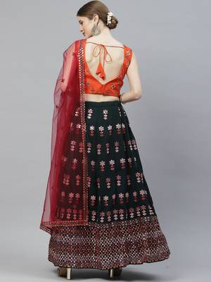Shubhkala Captivating Green Gotta Patti With Thread Embroidered Georgette Semi Stitched Bridal Lehenga 2
