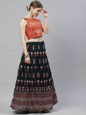 Shubhkala Captivating Green Gotta Patti With Thread Embroidered Georgette Semi Stitched Bridal Lehenga 4