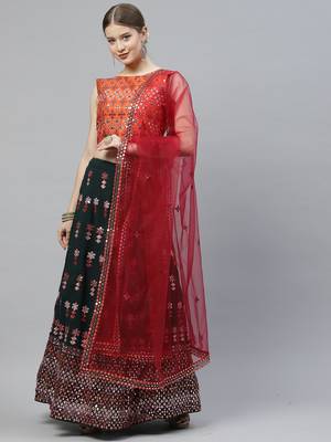 Shubhkala Captivating Green Gotta Patti With Thread Embroidered Georgette Semi Stitched Bridal Lehenga 5