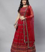 Shubhkala Eye Catching Deep Pink Gotta Patti With Thread Embroidered Georgette Semi Stitched Bridal Lehenga