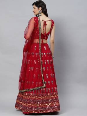 Shubhkala Eye Catching Deep Pink Gotta Patti With Thread Embroidered Georgette Semi Stitched Bridal Lehenga 2