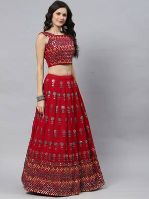 Shubhkala Eye Catching Deep Pink Gotta Patti With Thread Embroidered Georgette Semi Stitched Bridal Lehenga 4