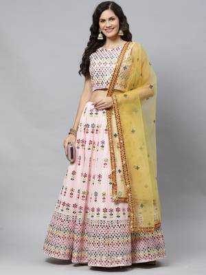 Shubhkala Glamorous Pink Gotta Patti With Thread Embroidered Georgette Semi Stitched Bridal Lehenga 1