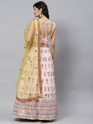 Shubhkala Glamorous Pink Gotta Patti With Thread Embroidered Georgette Semi Stitched Bridal Lehenga 2