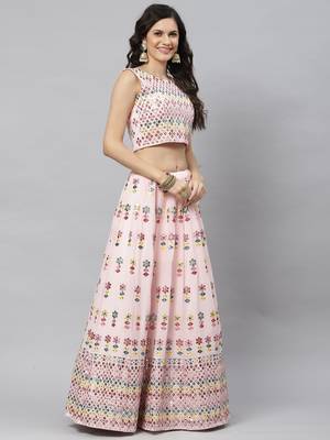 Shubhkala Glamorous Pink Gotta Patti With Thread Embroidered Georgette Semi Stitched Bridal Lehenga 4