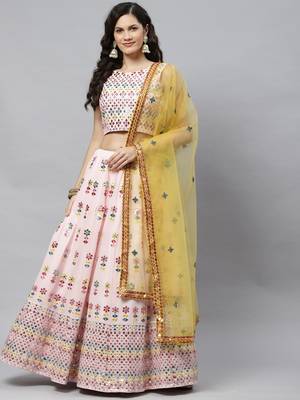 Shubhkala Glamorous Pink Gotta Patti With Thread Embroidered Georgette Semi Stitched Bridal Lehenga 5