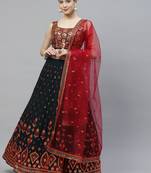 Shubhkala Green & Deep Pink Gotta Patti With Thread And Sequins Embroidered Georgette Semi Stitched Lehenga