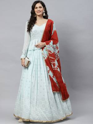 Shubhkala Sky Embellished Mukaish Work Georgette Semi Stitched Lehenga 2