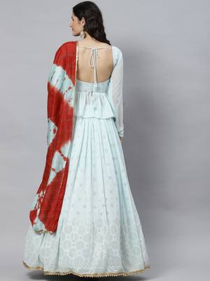 Shubhkala Sky Embellished Mukaish Work Georgette Semi Stitched Lehenga 3