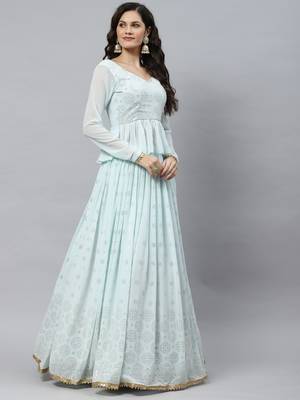 Shubhkala Sky Embellished Mukaish Work Georgette Semi Stitched Lehenga 5