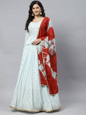 Shubhkala Sky Embellished Mukaish Work Georgette Semi Stitched Lehenga 6