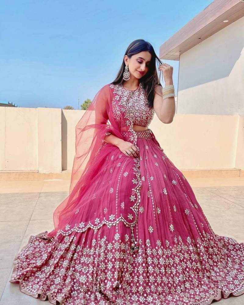 Gajri Pink Colour Dulhan Lehenga Choli, Wedding Lehenga Choli