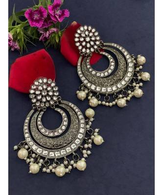 Black oxidised chandbali earrings 1
