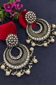 Black oxidised chandbali earrings