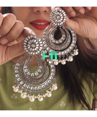 Black oxidised chandbali earrings 2