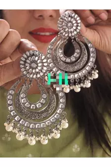 Black oxidised chandbali earrings