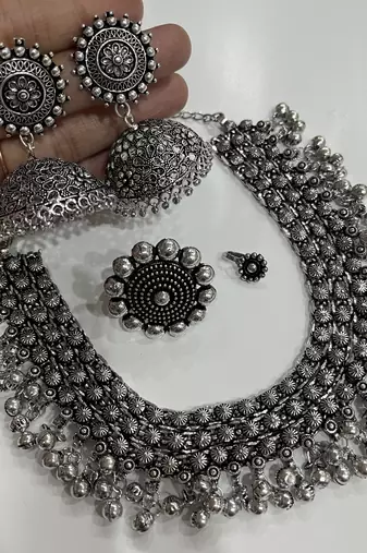 Oxidised Ghunghroo Choker Set