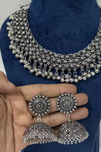 Oxidised Ghunghroo Choker Set