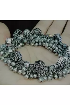 MAADURGA OPENABLE KADA, Indian oxidized German silver jewelry, tribal banjara style, silver look alike,