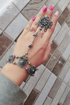 Oxidised Hand harness with adjustable ring