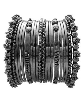 Silver Black Bangle set 3
