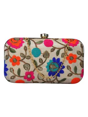 Ethnic White and Multicoloured Evening Clutch Bag 1