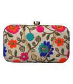 Ethnic White and Multicoloured Evening Clutch Bag
