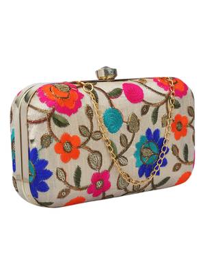 Ethnic White and Multicoloured Evening Clutch Bag 2