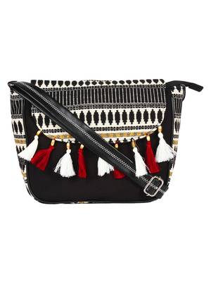 Anekaant Frill Black and Multicolored Cotton Jacquard Sling Bag 1