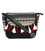 Anekaant Frill Black and Multicolored Cotton Jacquard Sling Bag