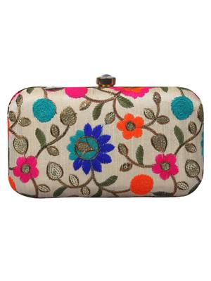 Ethnic White and Multicoloured Evening Clutch Bag 3