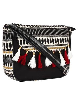 Anekaant Frill Black and Multicolored Cotton Jacquard Sling Bag 2