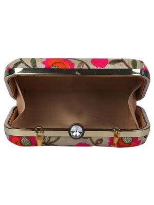 Ethnic White and Multicoloured Evening Clutch Bag 4