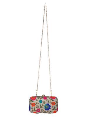 Ethnic White and Multicoloured Evening Clutch Bag 5