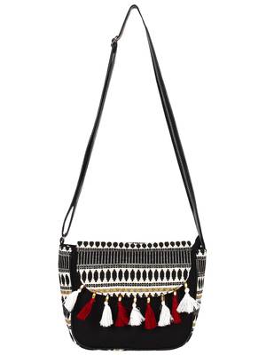 Anekaant Frill Black and Multicolored Cotton Jacquard Sling Bag 4