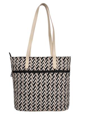 Chevron Cotton Jacquard & PU Tote Bag Beige & Black 3