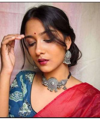 Silver Oxidised Vintage Choker Set for Women 1