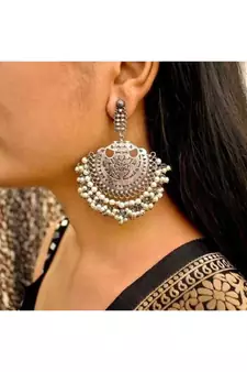 Silver look Chandbali Earrings